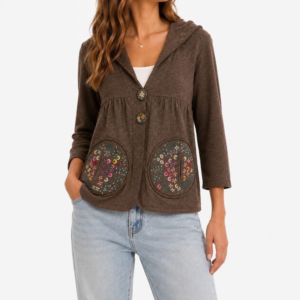 Sleeping On Now Cardigan Sweater Women's S Wool Blend Embroidered Floral READ